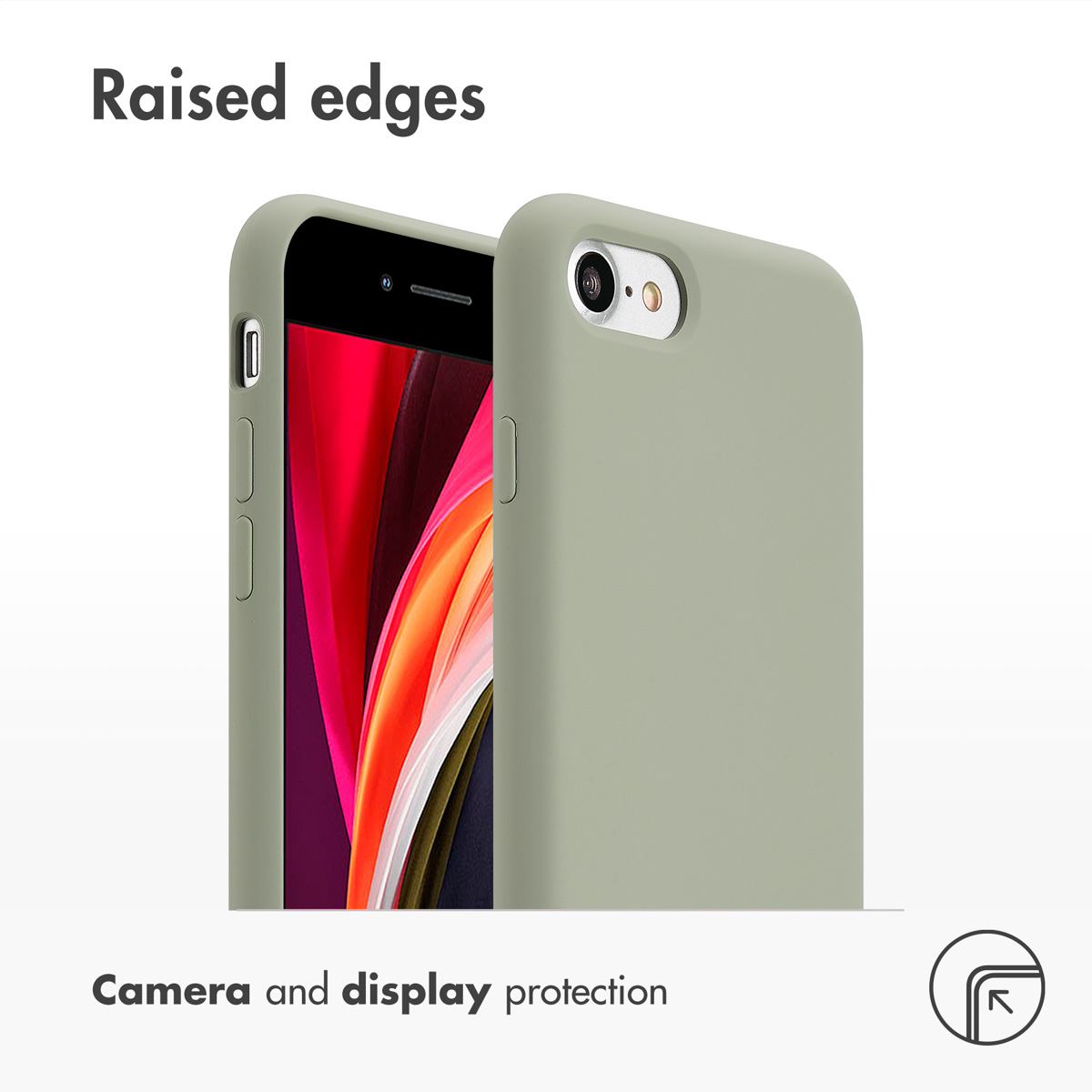 Grüne Schutzhülle für Smartphones mit erhöhtem Rand für Display- und Kameraschutz.