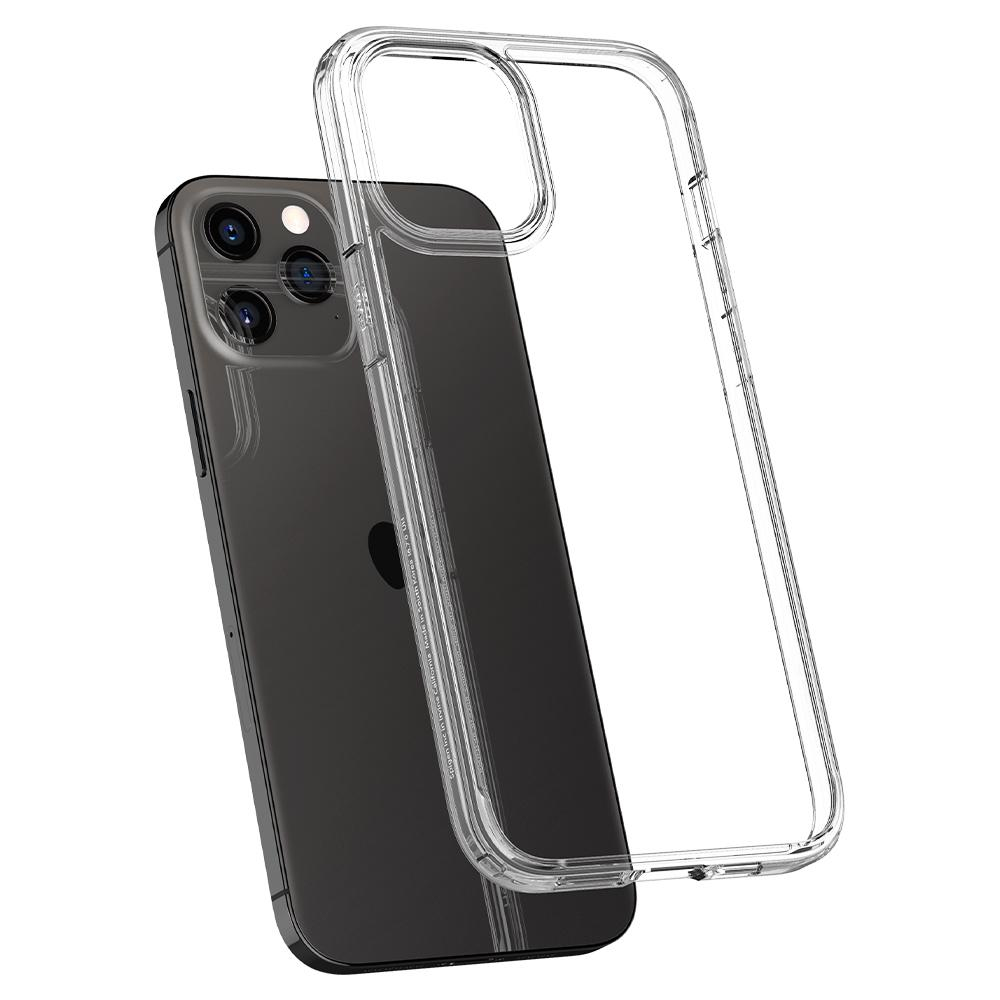 Czarny smartfon pokazany jest obok przezroczystego etui ochronnego na białym tle.