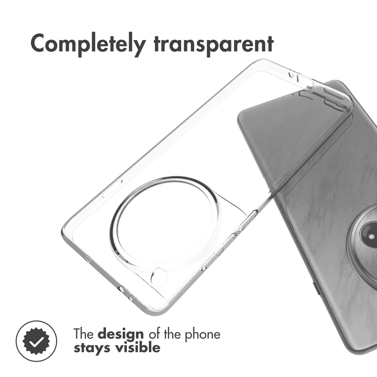 Funda protectora para teléfono totalmente transparente con círculo MagSafe.