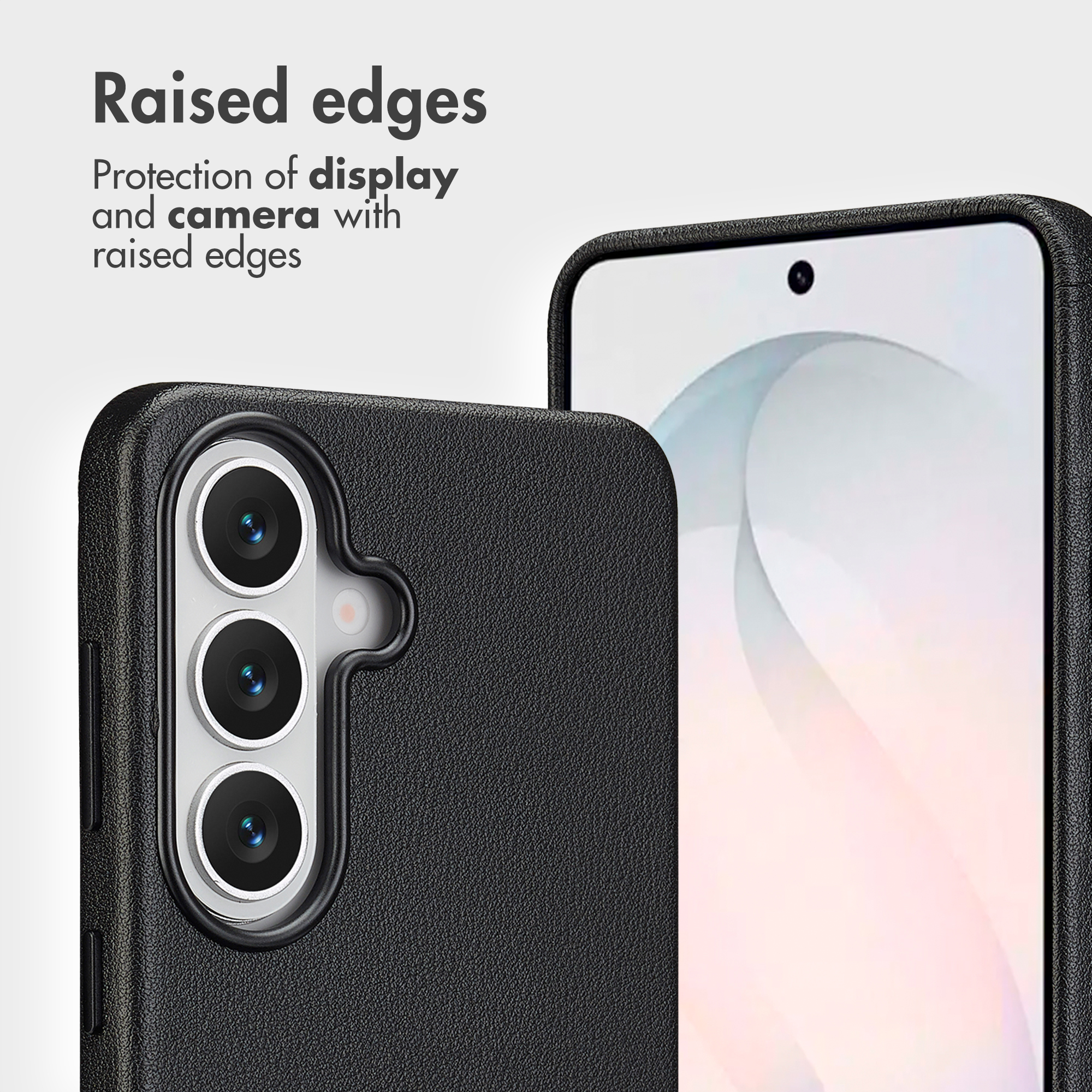 Schwarze Schutzhülle mit erhöhtem Rand um Kamera und Display.
