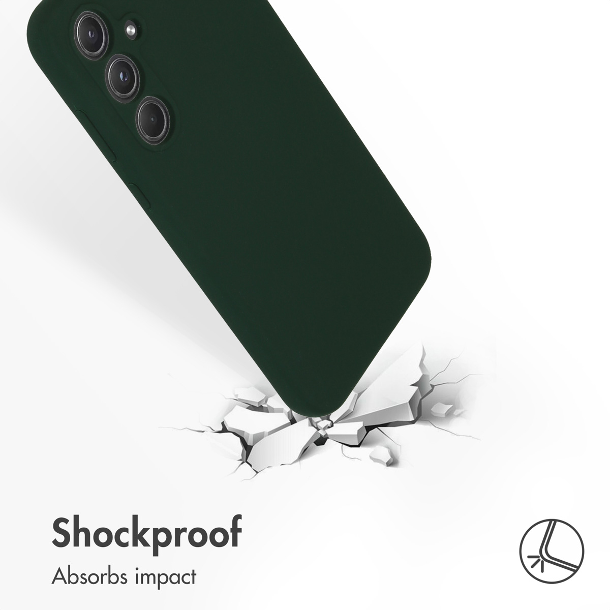 Zielony smartfon uderza w pękającą białą powierzchnię, symbolizując odporność na wstrząsy.
