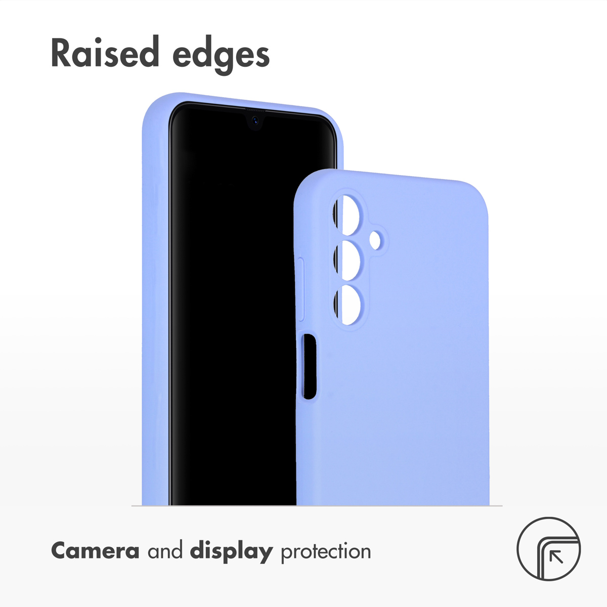 Une coque violet clair soulignant les bords surélevés pour protéger l'appareil photo et l'écran.