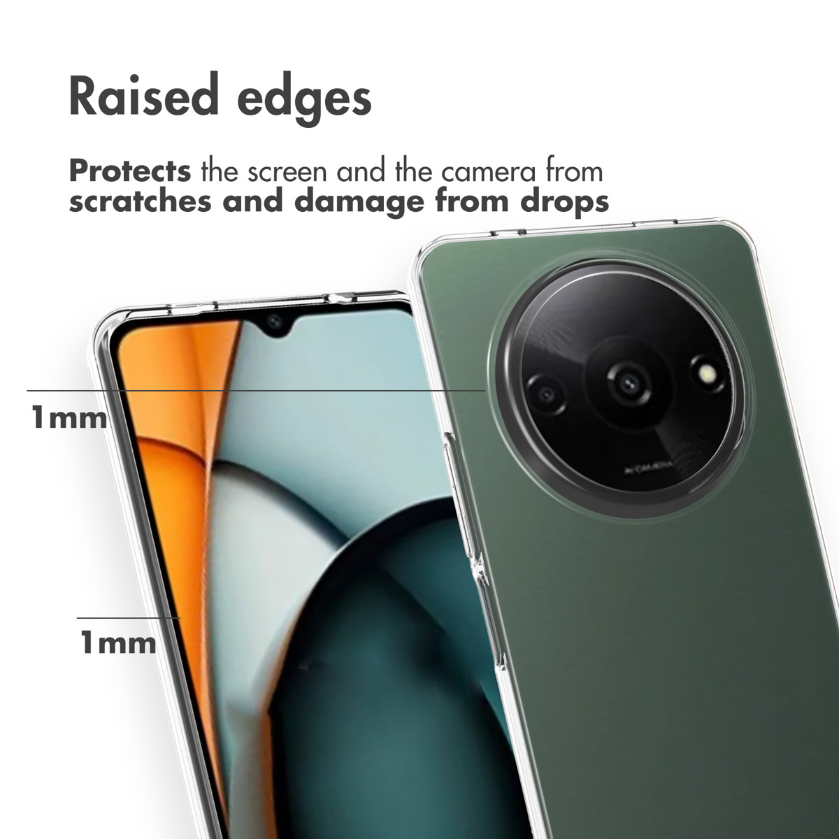 Fundador de teléfono con bordes elevados de 1 mm para proteger la pantalla.