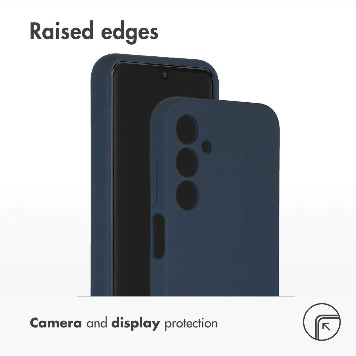 Coque de téléphone bleu foncé avec bords surélevés pour protéger l'écran.