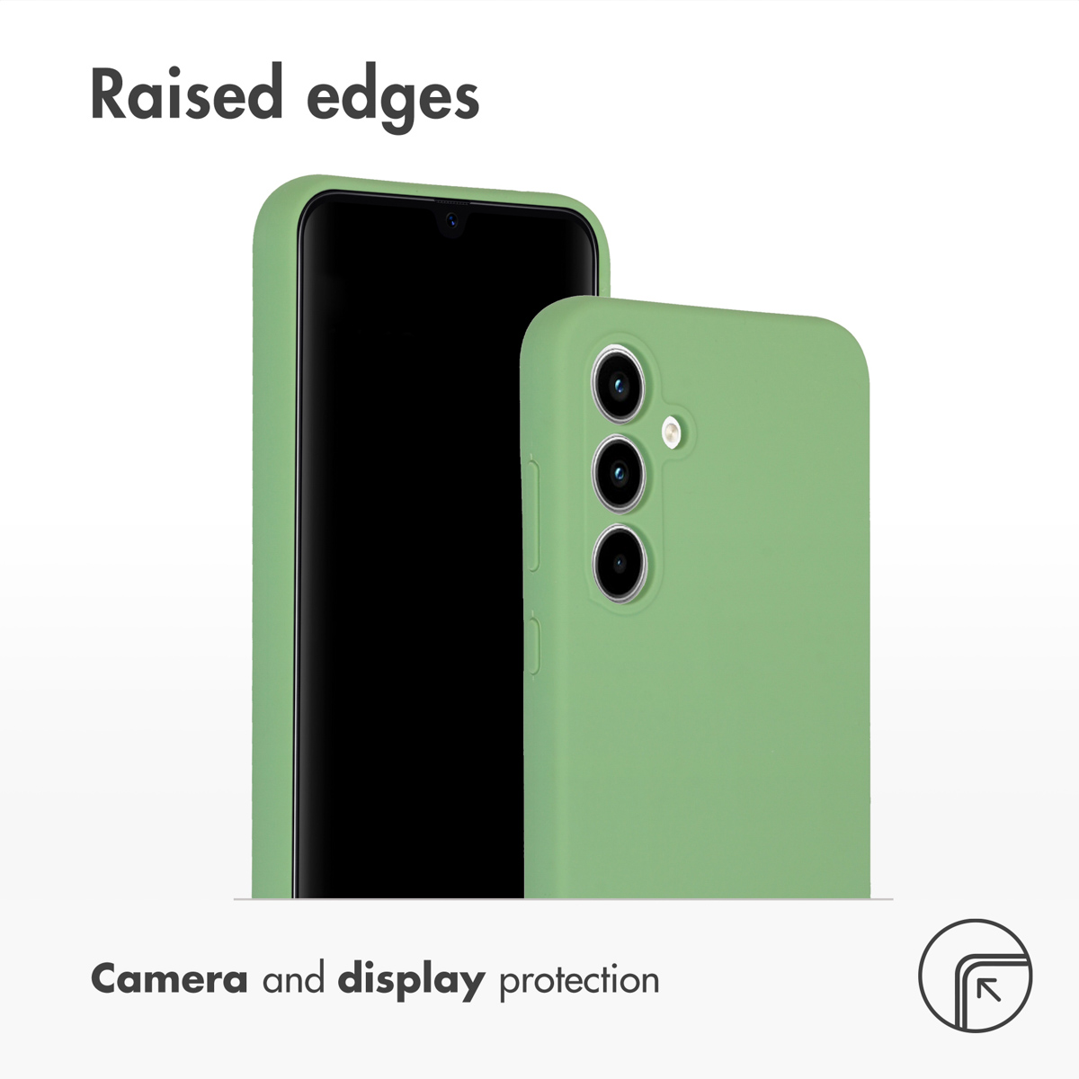 Funda de teléfono verde con bordes elevados para la cámara y pantalla.