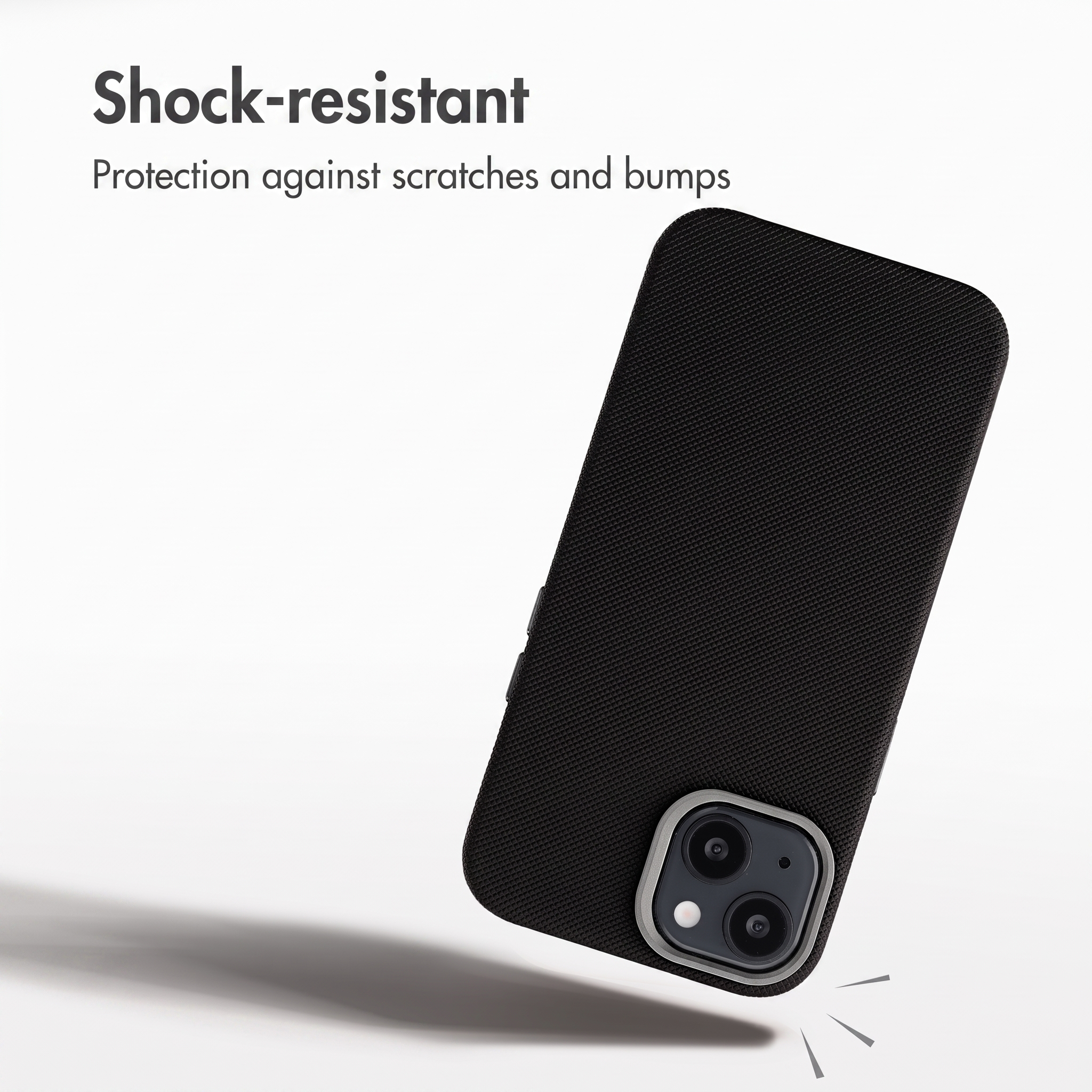 Getextureerd zwart telefoonhoesje ter bescherming tegen krassen en stoten.