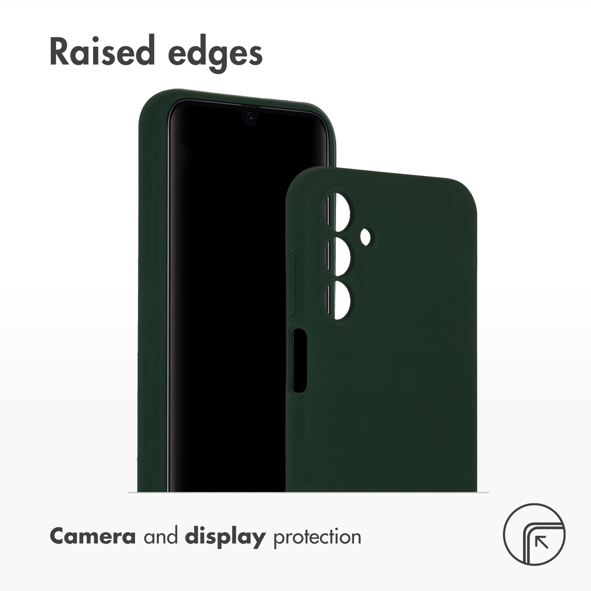 Coque de smartphone vert foncé avec bords surélevés pour protéger l'appareil photo et l'écran.