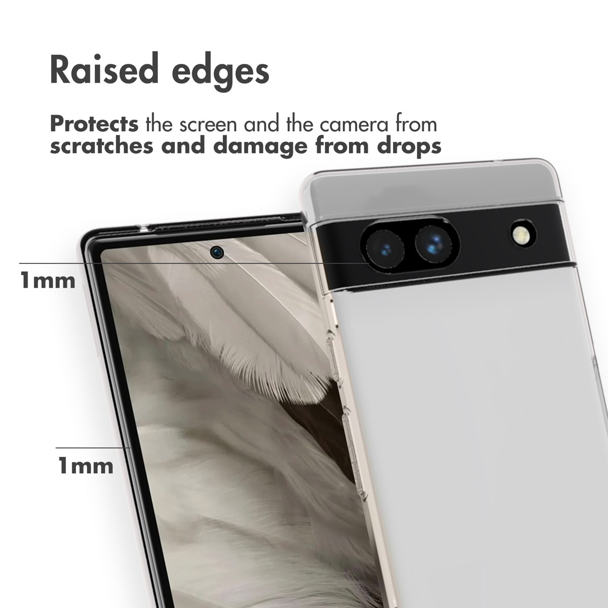 Primo piano di uno smartphone che mostra i bordi rialzati per proteggere schermo e fotocamera.