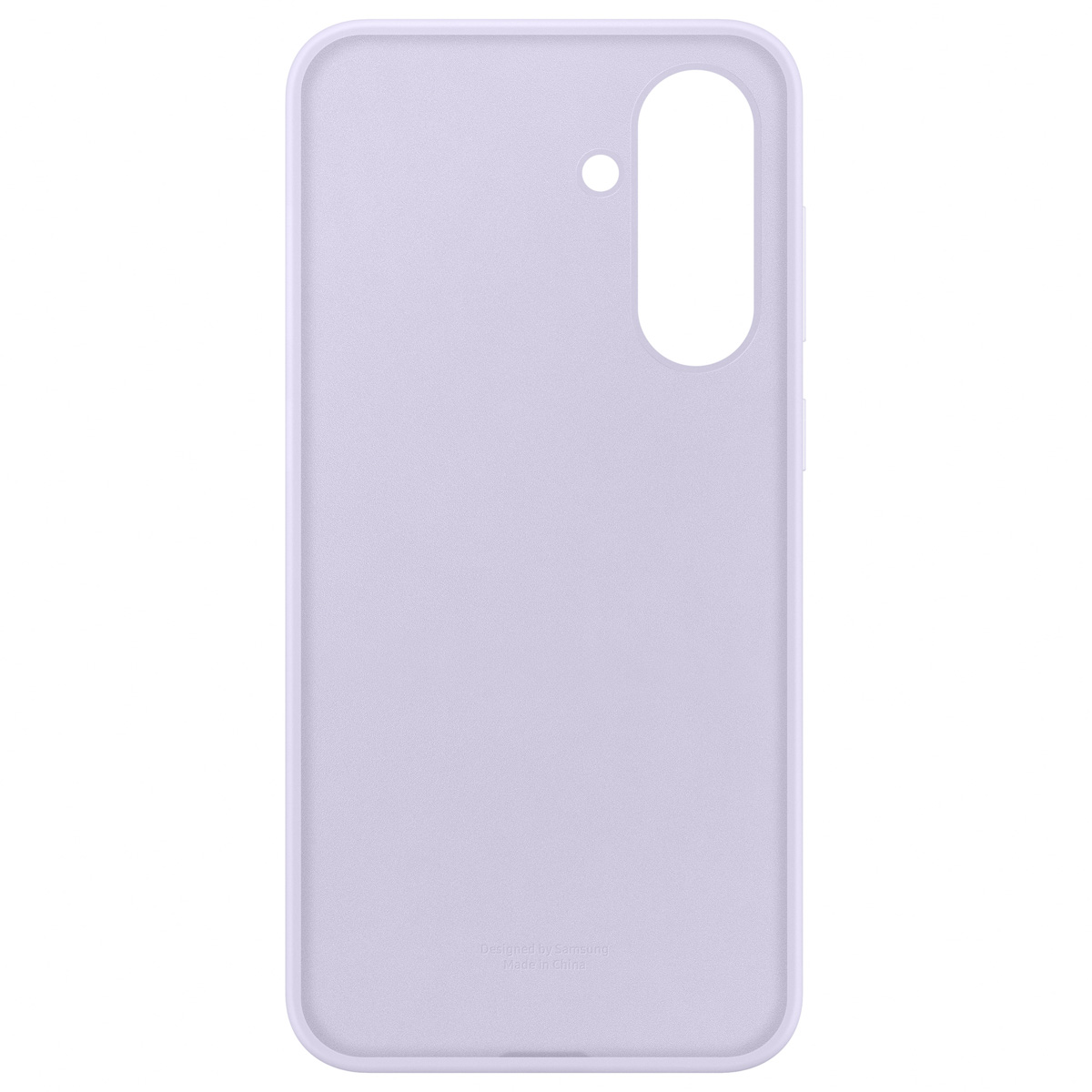 Una custodia per smartphone viola chiaro con ritaglio per fotocamera su sfondo bianco.