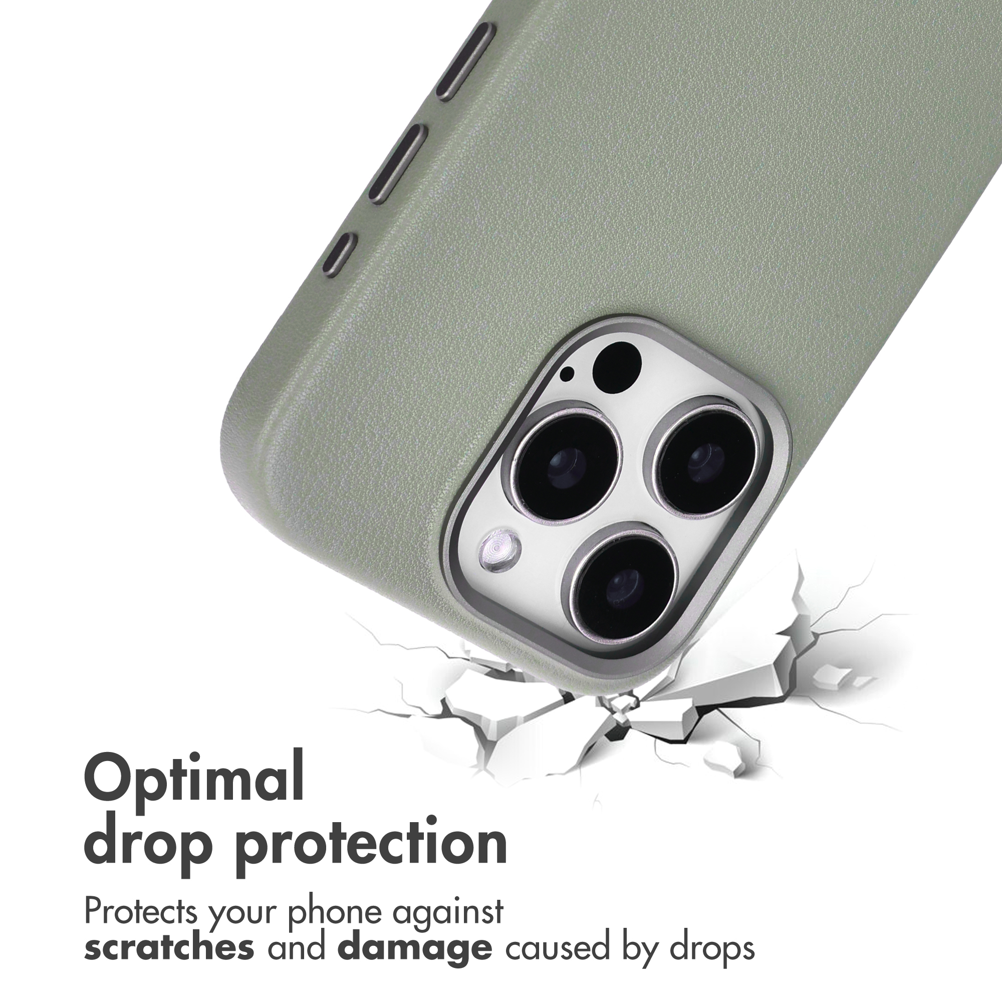 Une coque verte protège le téléphone contre les chutes.