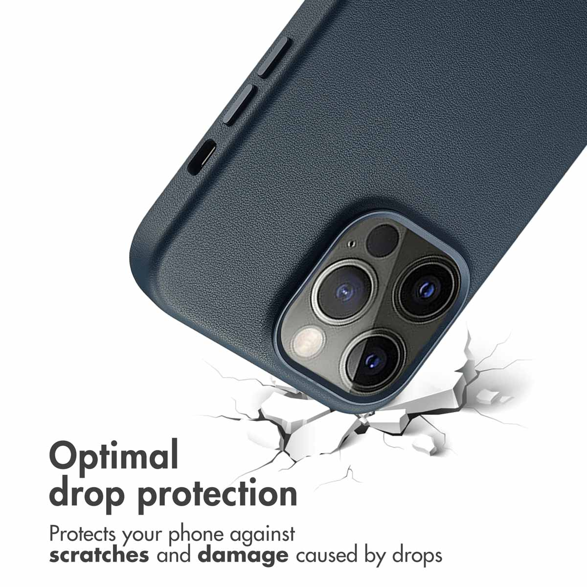 Coque de téléphone bleue avec appareil photo et texte de protection.