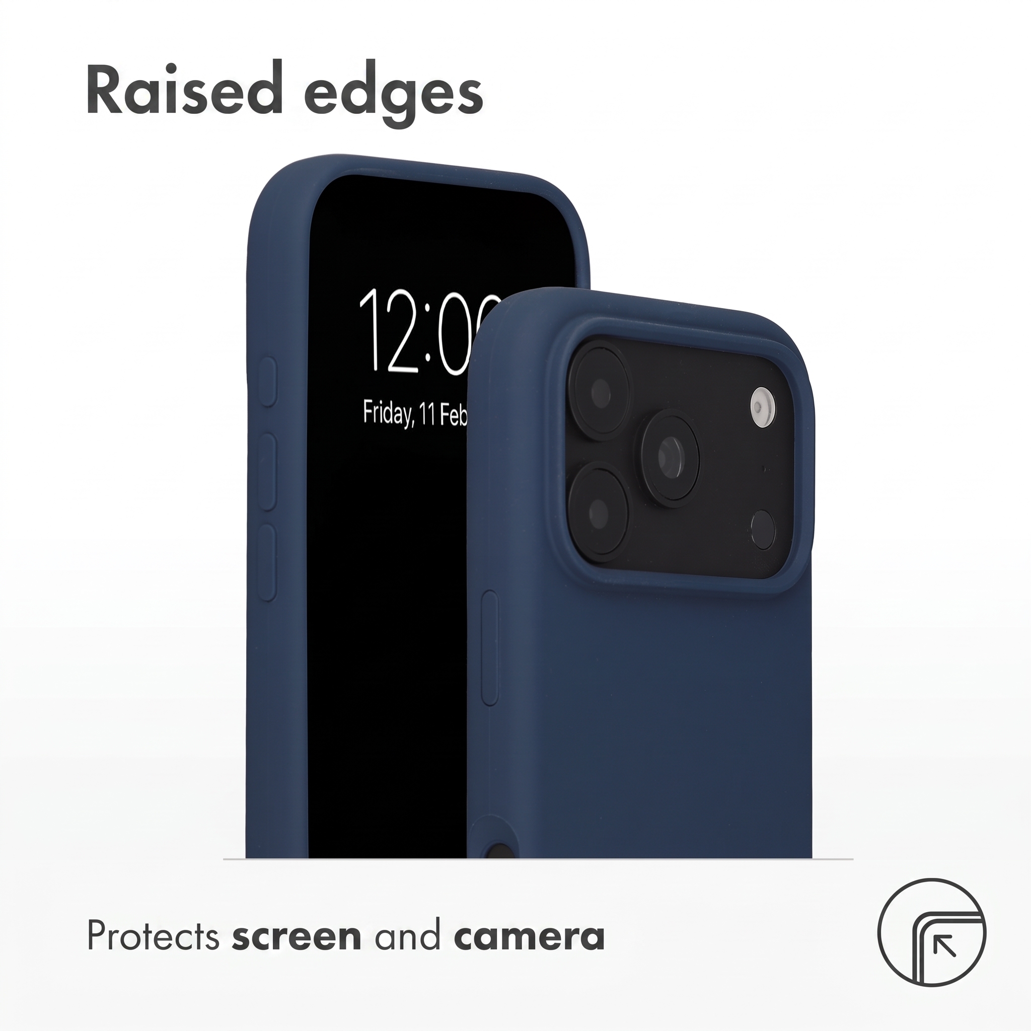 Deux coques de téléphone bleu foncé avec bords surélevés pour protéger l'écran et l'appareil photo.