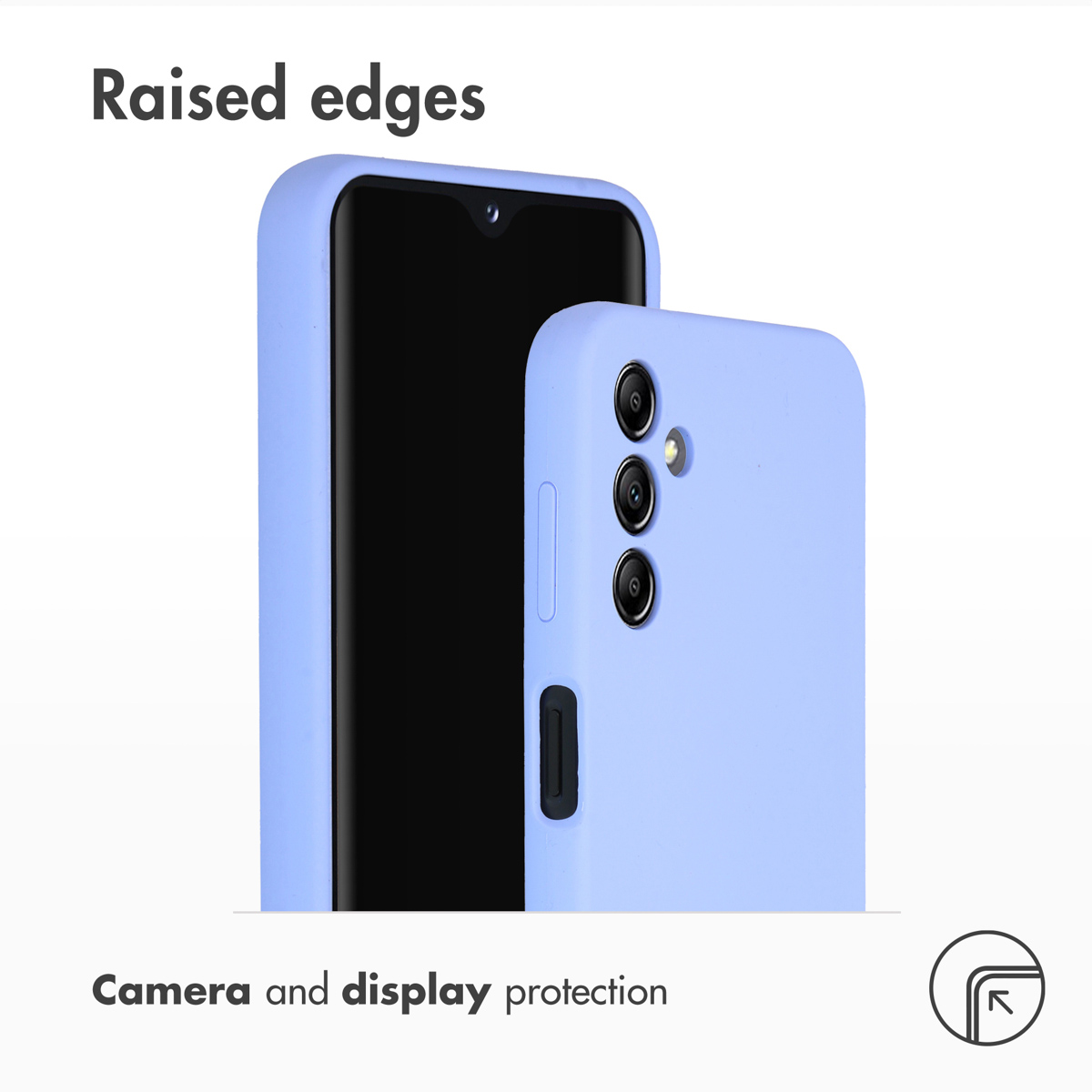Twee lichtblauwe hoesjes met opstaande randen voor camera- en schermbescherming.