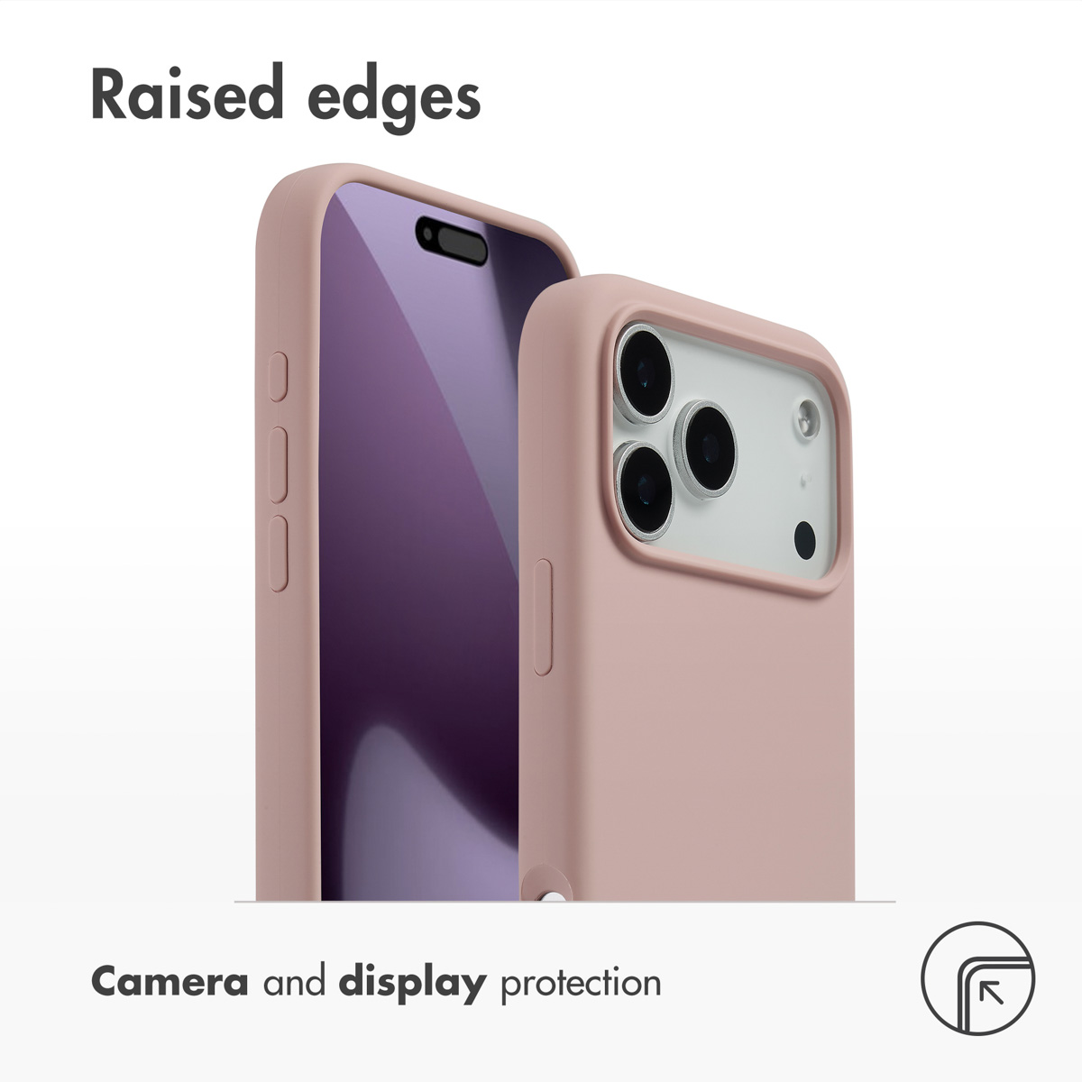 Dos fundas de teléfono rosas que destacan bordes elevados para protección.