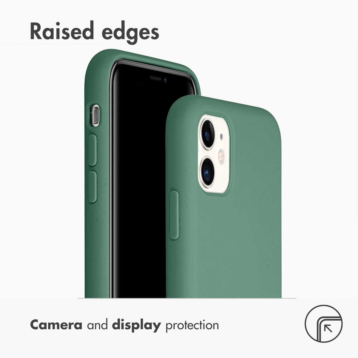 Grüne Handyhülle mit erhöhtem Rand für Display- und Kameraschutz.