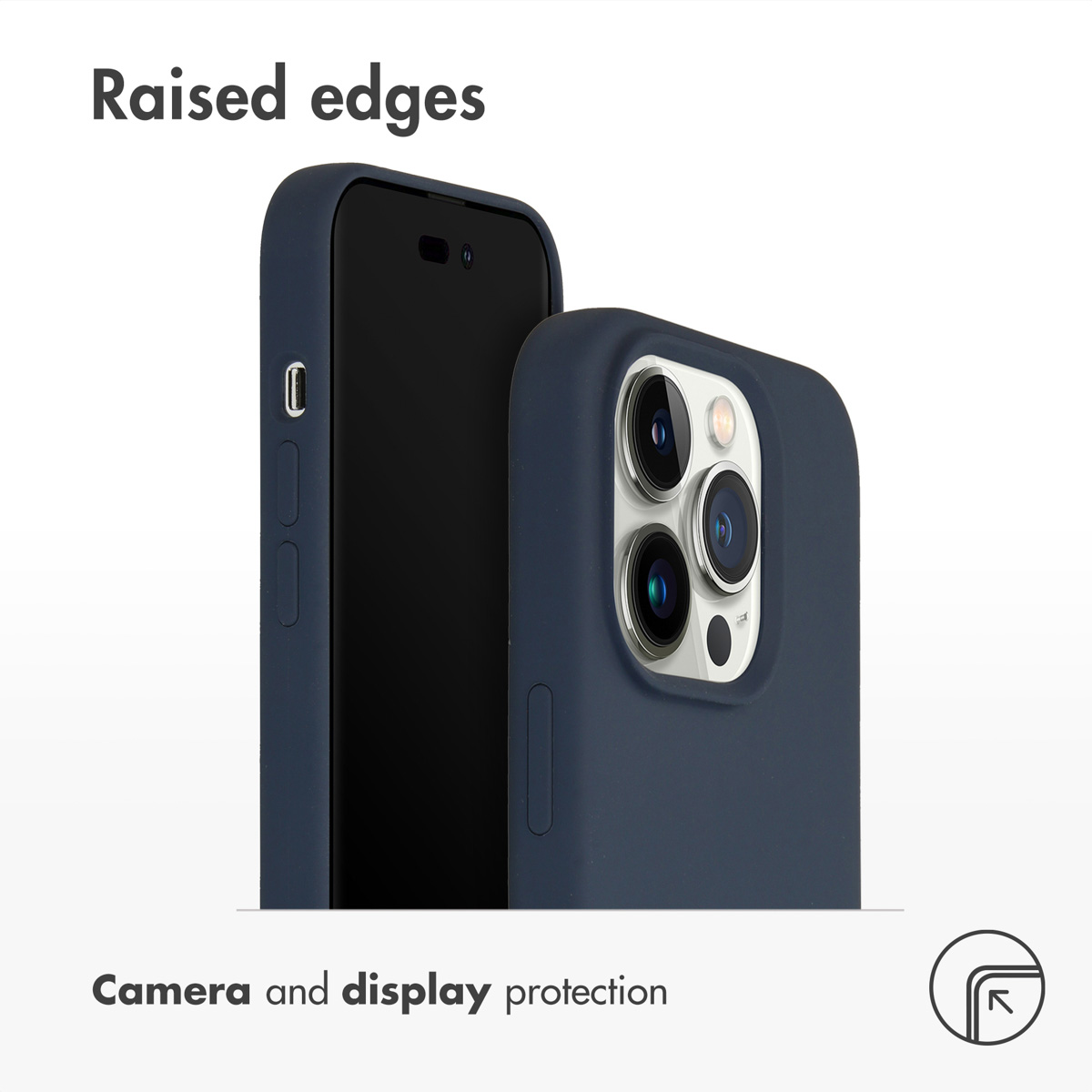 Coque de téléphone bleu foncé avec bords surélevés pour la protection.