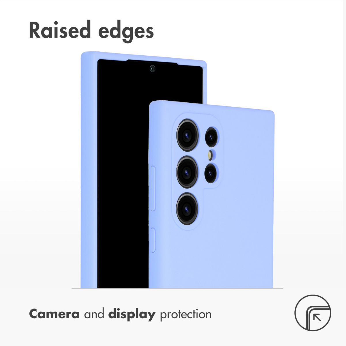 Coque de smartphone bleue avec bords surélevés pour protéger l'appareil photo et l'écran.