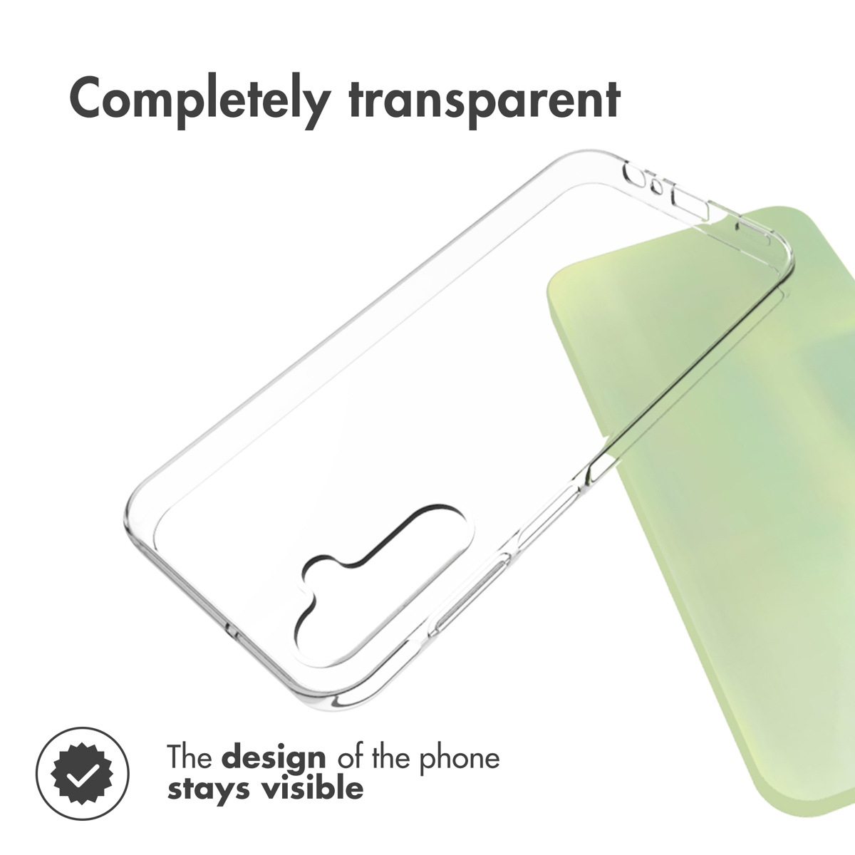 Une coque de téléphone entièrement transparente qui laisse voir le design du téléphone.