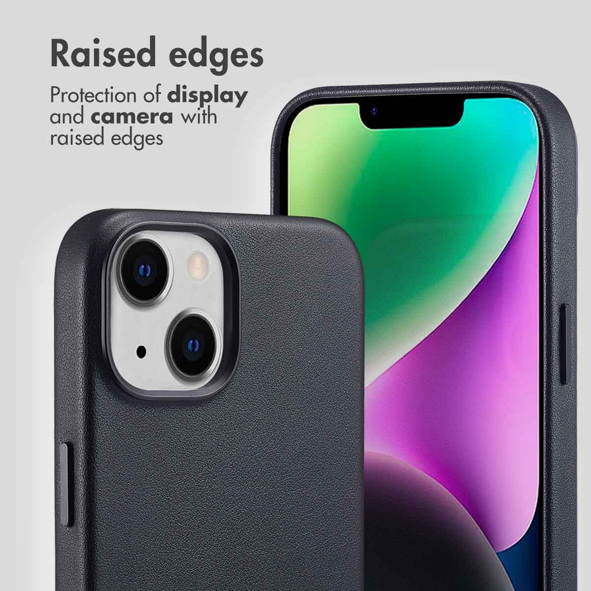 Schwarze Handyhülle mit erhöhtem Rand zum Schutz von Display und Kamera.