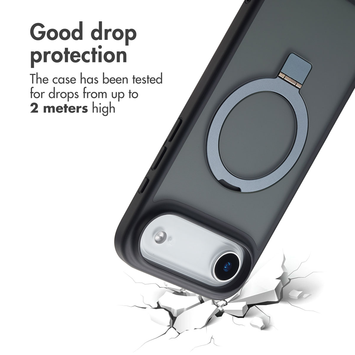 Funda de teléfono resistente a caídas con soporte de anillo integrado.