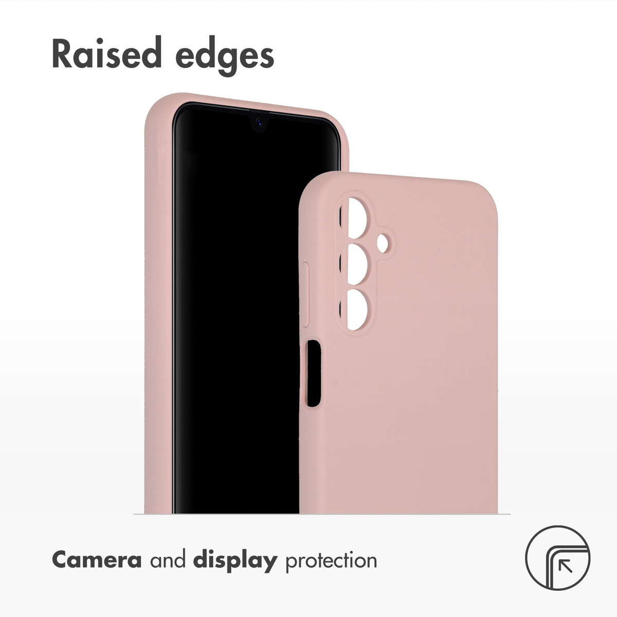 Coque de téléphone rose avec bords surélevés pour protéger l'appareil photo et l'écran.