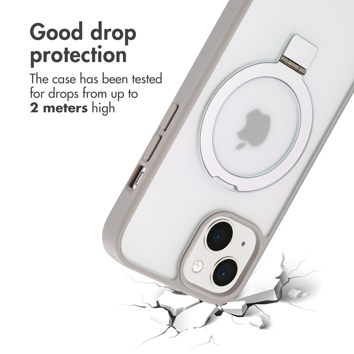 Drop test up to 2 meters: Smartphone in protective case cracking a simulated surface.