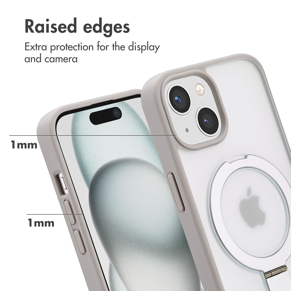 Phone case with 1mm raised edges to protect the screen and camera.