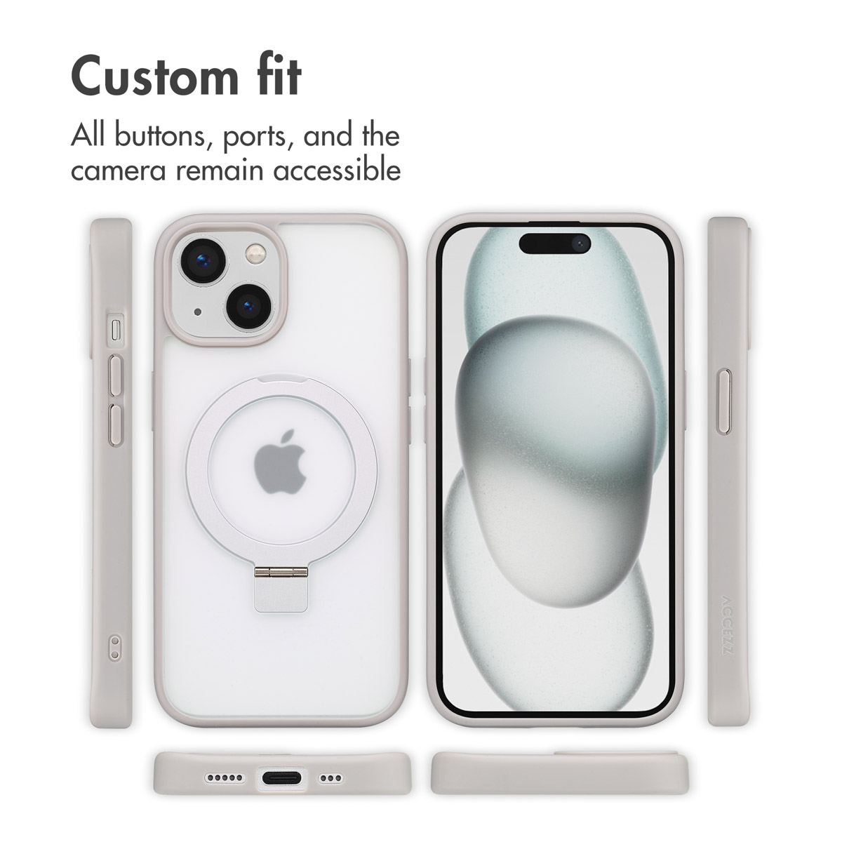 A matte phone case with a MagSafe ring and cutouts for all buttons and ports.