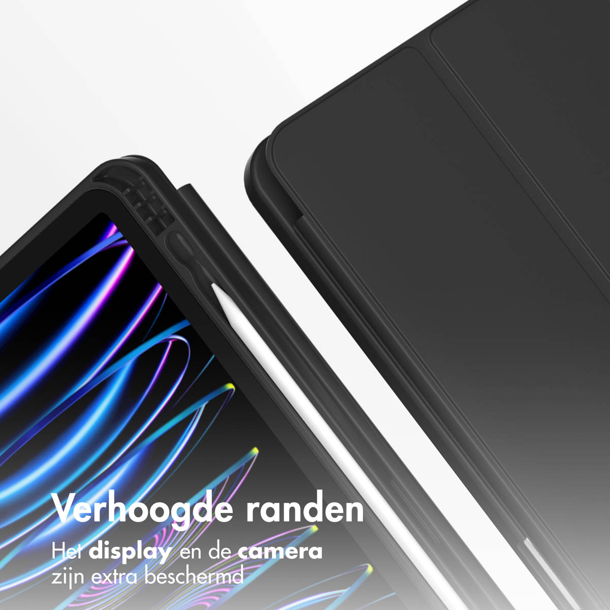 Tablet in custodia protettiva con pennino e testo in olandese.