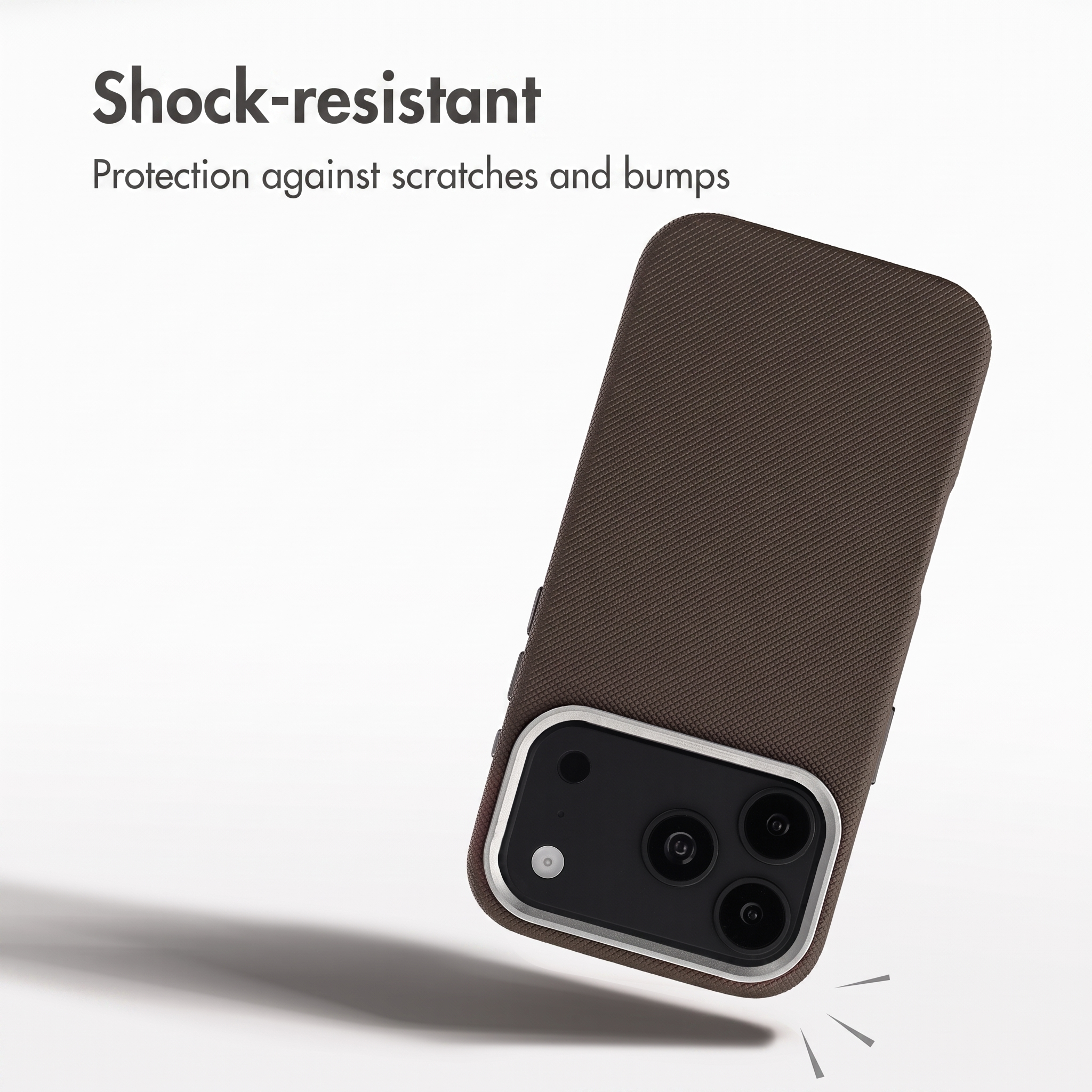 Custodia protettiva marrone per smartphone resistente agli urti.