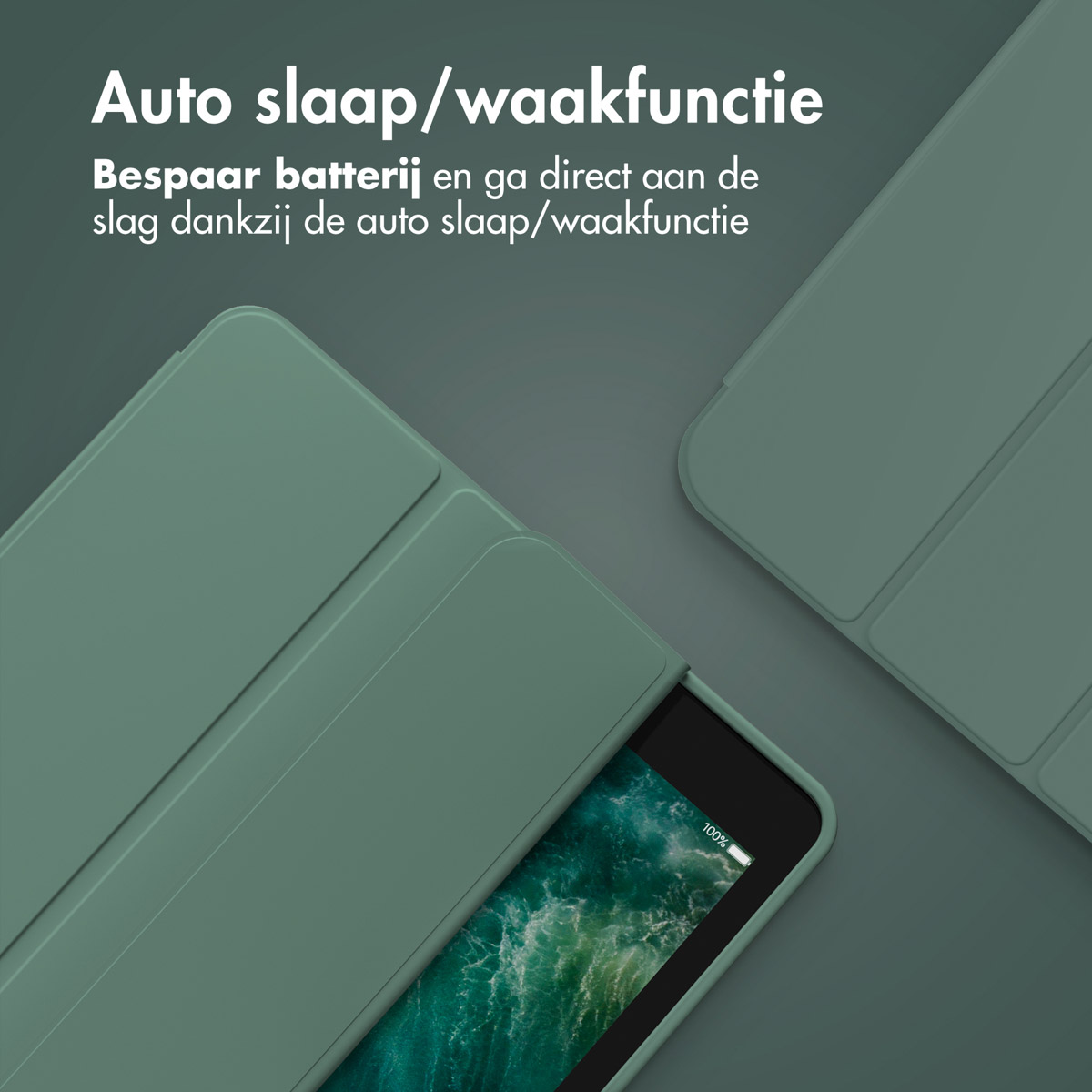 Custodia verde per tablet con funzione di sospensione automatica.