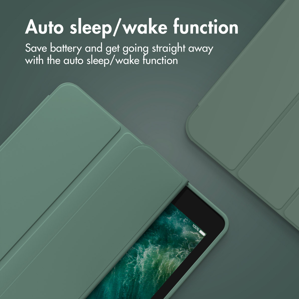 Custodia verde per tablet con funzione sospensione/riattivazione.