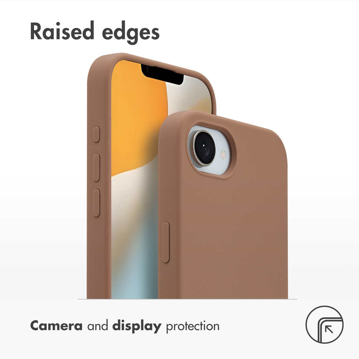 Coque de téléphone marron avec bords surélevés pour protéger l'appareil photo et l'écran.