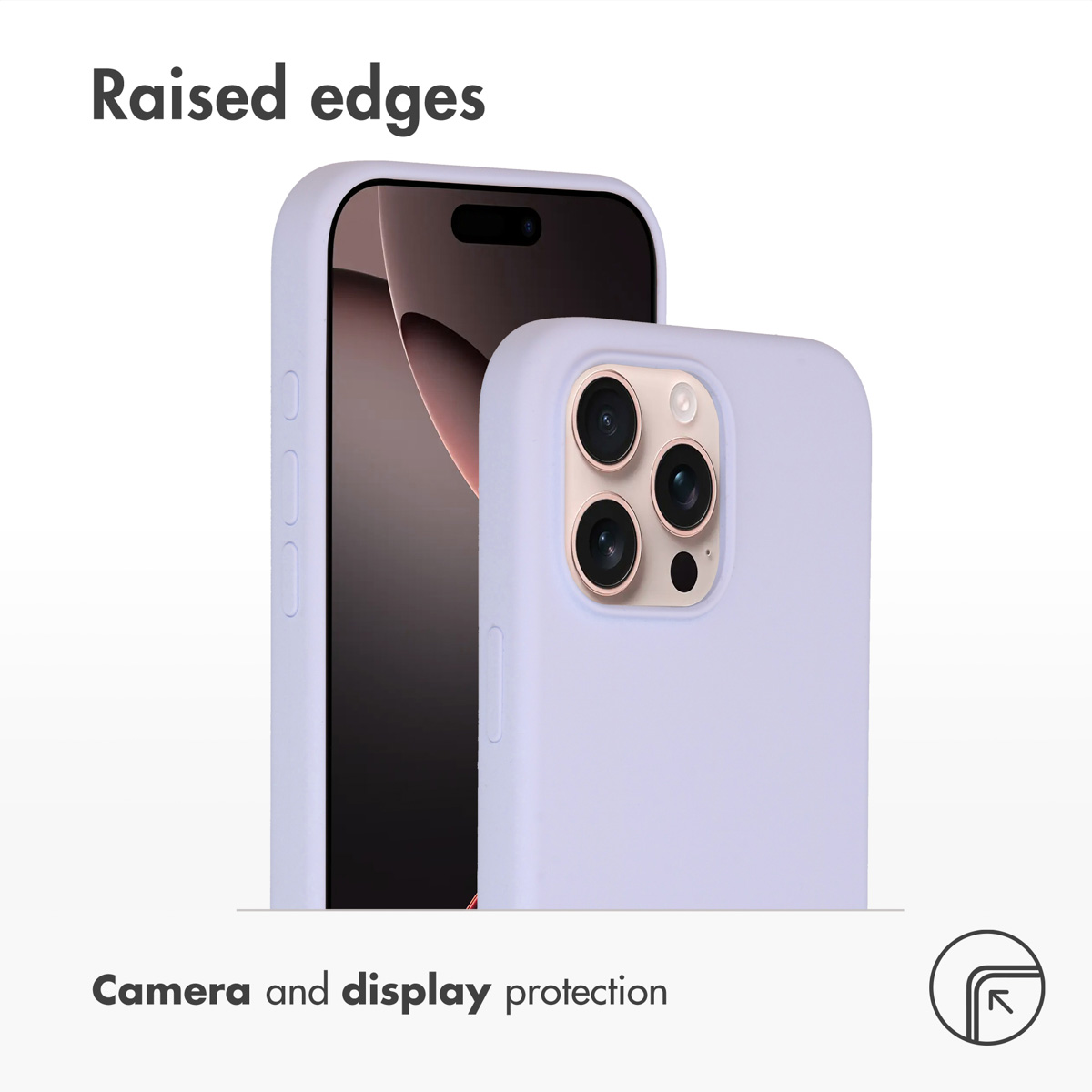 Custodia per telefono azzurra con bordi rialzati per la protezione di fotocamera e schermo su sfondo bianco.