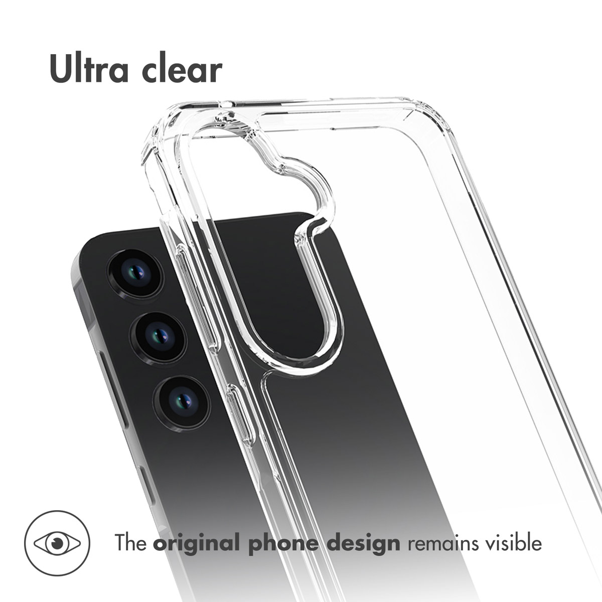 Une coque de protection transparente ultra-claire sur un smartphone noir.