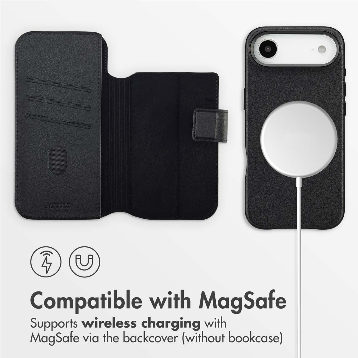 Custodia a portafoglio per telefono nera compatibile con MagSafe.