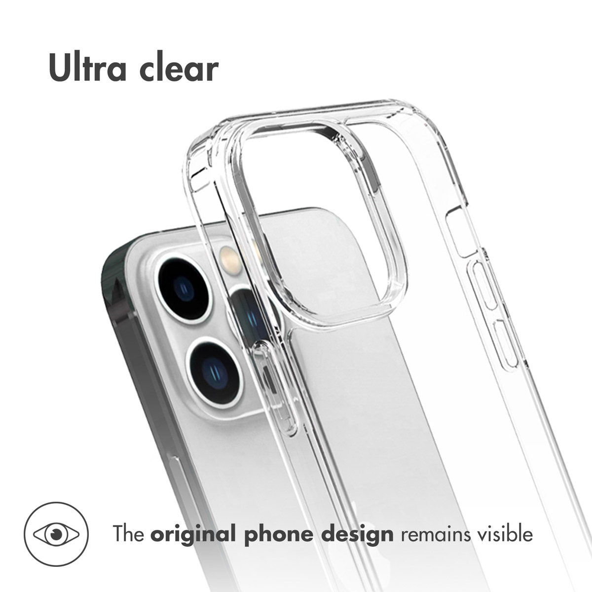 Funda de teléfono transparente en un smartphone con diseño y cámara visibles.