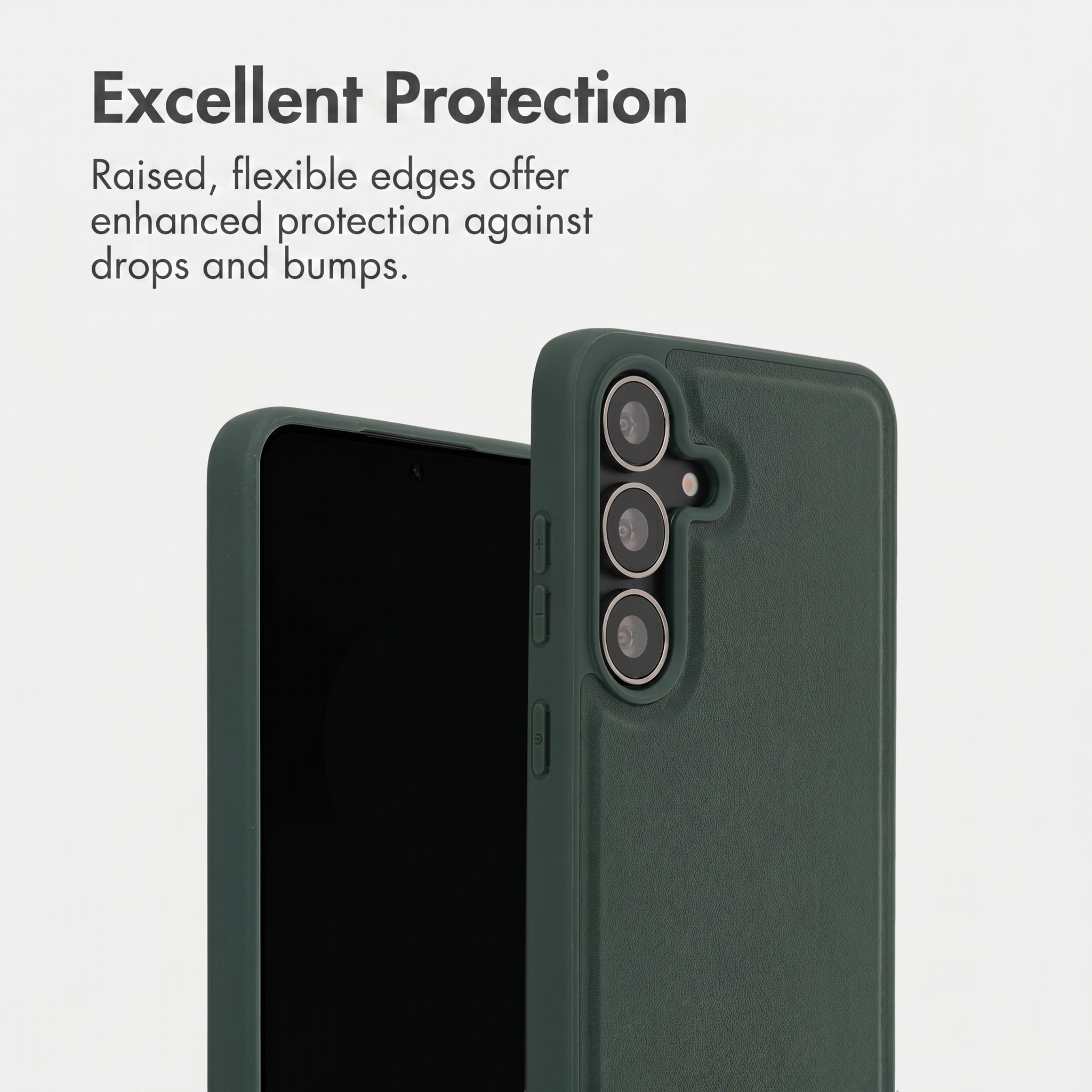 Two green smartphone cases protect devices from drops.