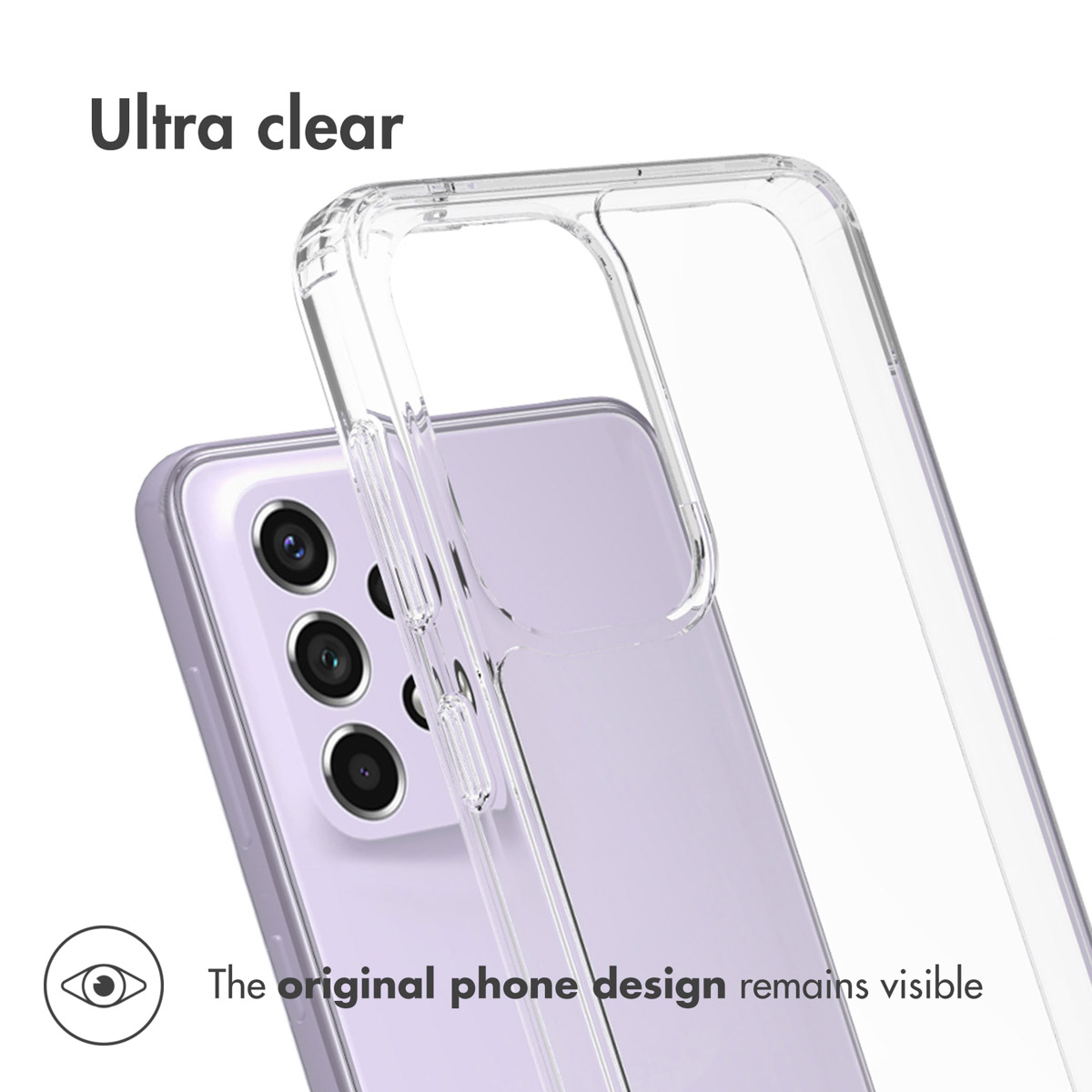 Funda protectora ultra transparente en un smartphone morado claro muestra su diseño.