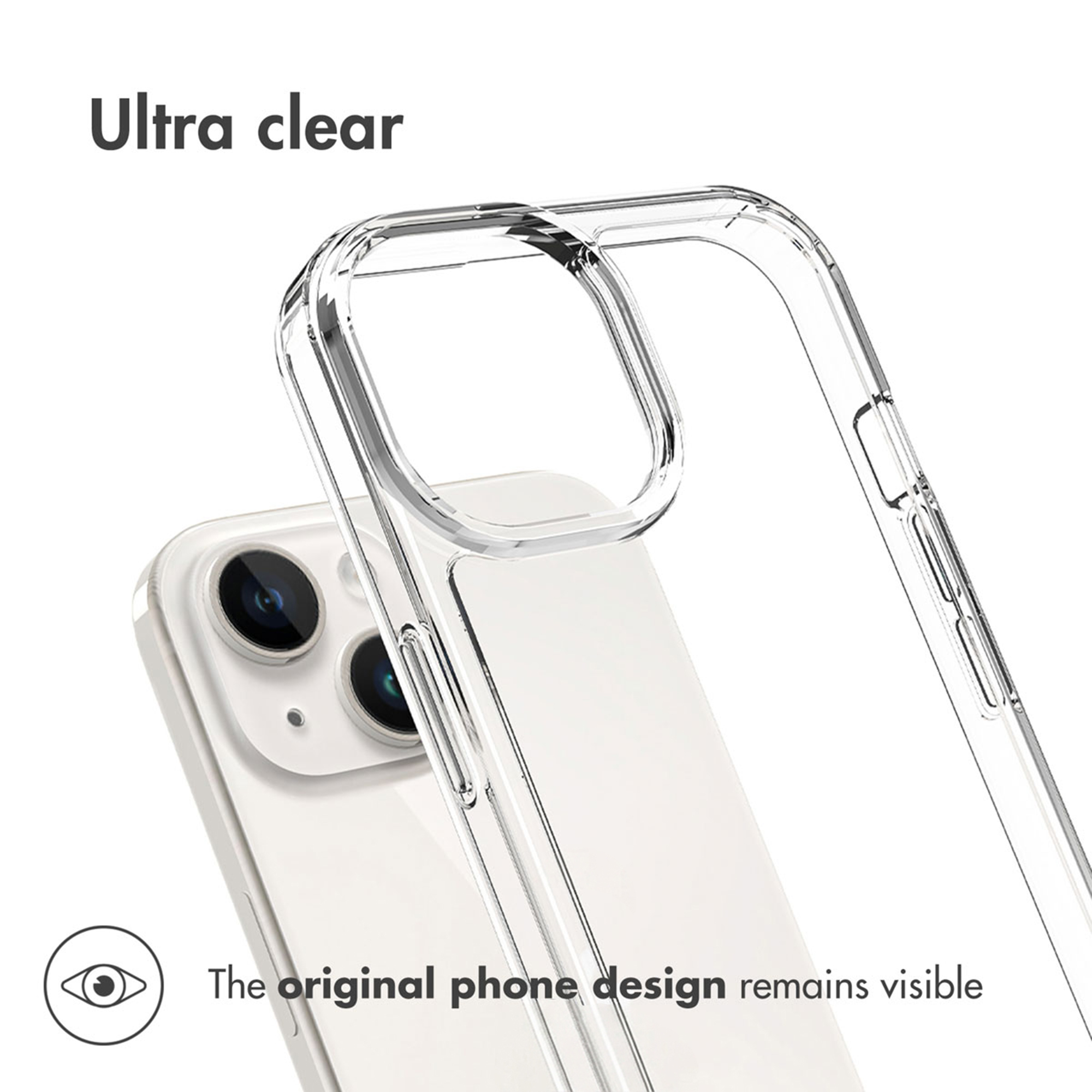 Een helder hoesje toont de witte smartphone op de achtergrond.