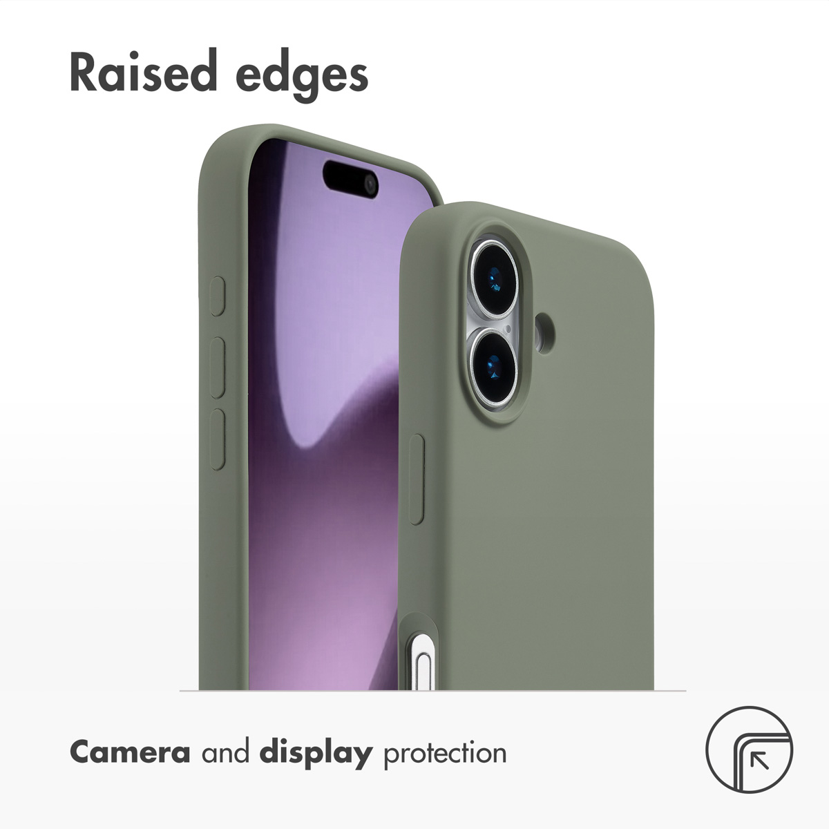 Groene telefoonhoes met opstaande randen voor bescherming van camera en scherm.