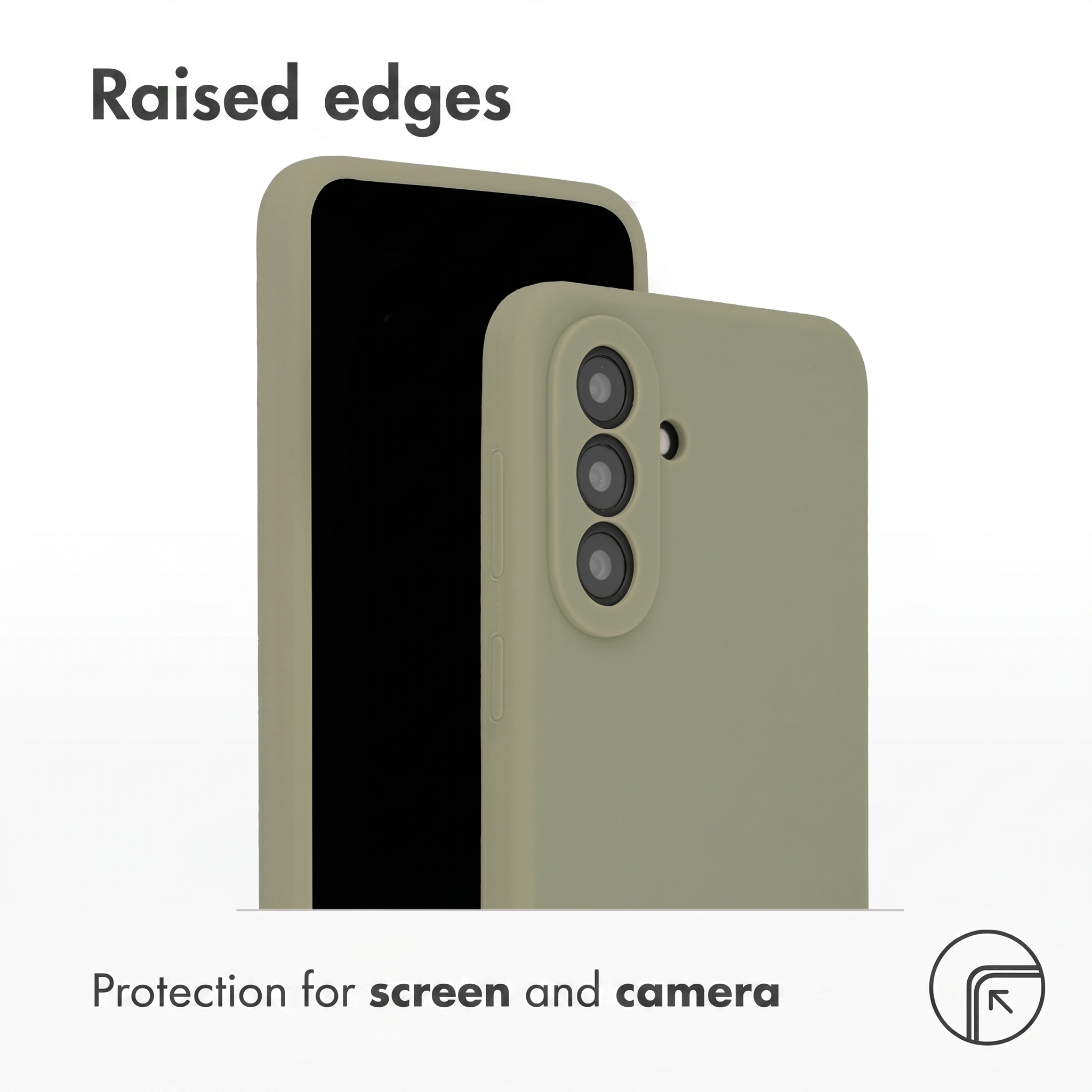 Coque de téléphone verte avec bords surélevés pour protéger l'écran et la caméra.