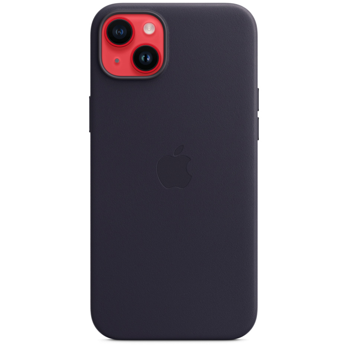 Custodia per telefono blu scuro con logo Apple e doppia fotocamera con bordo rosso.