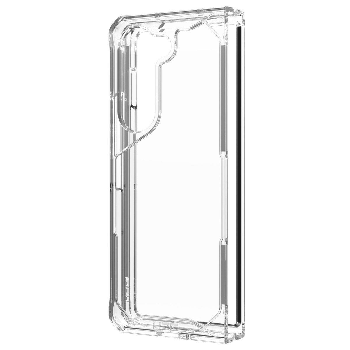 Przezroczyste etui ochronne na składany telefon na białym tle.