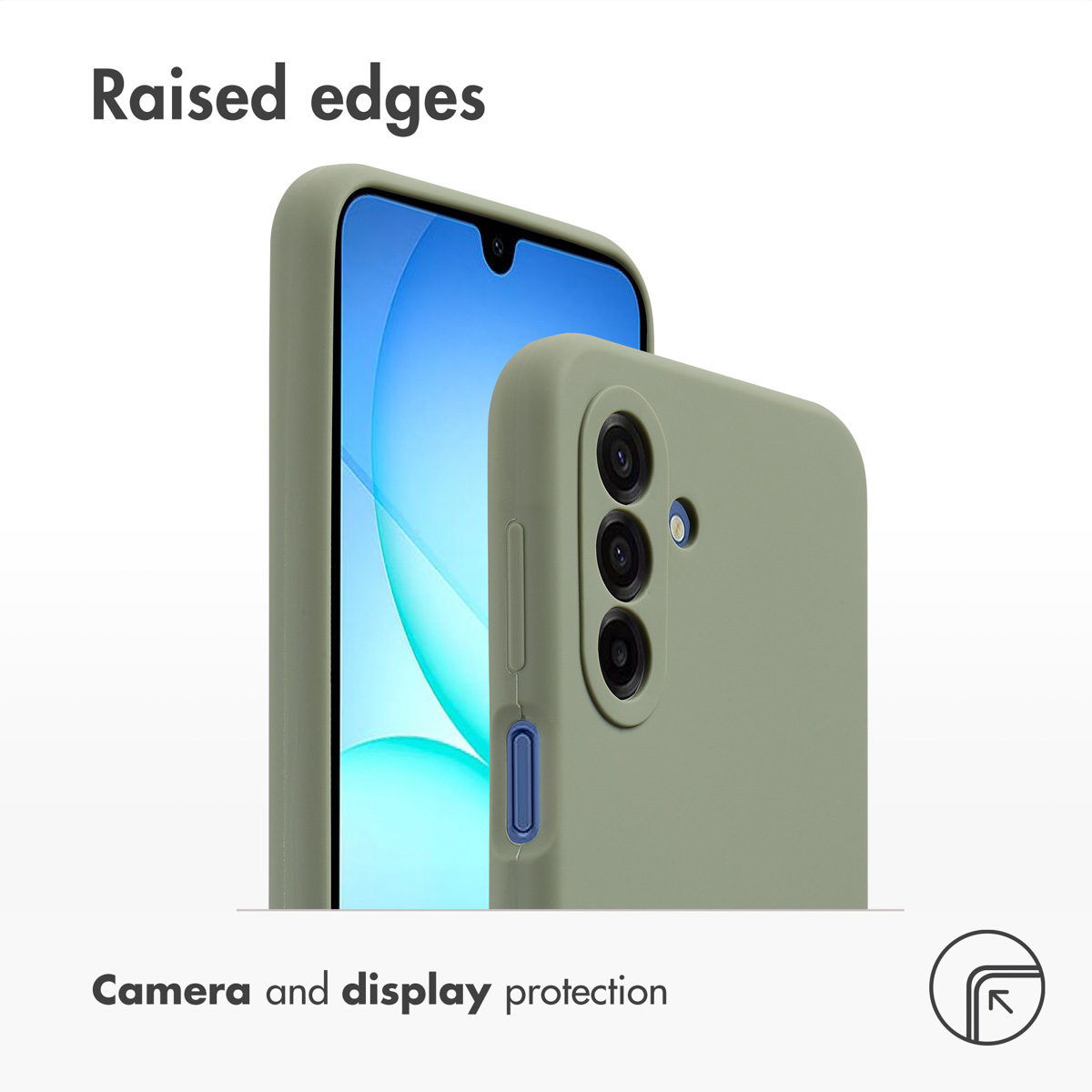 Funda de teléfono verde con bordes elevados para protección de cámara y pantalla.