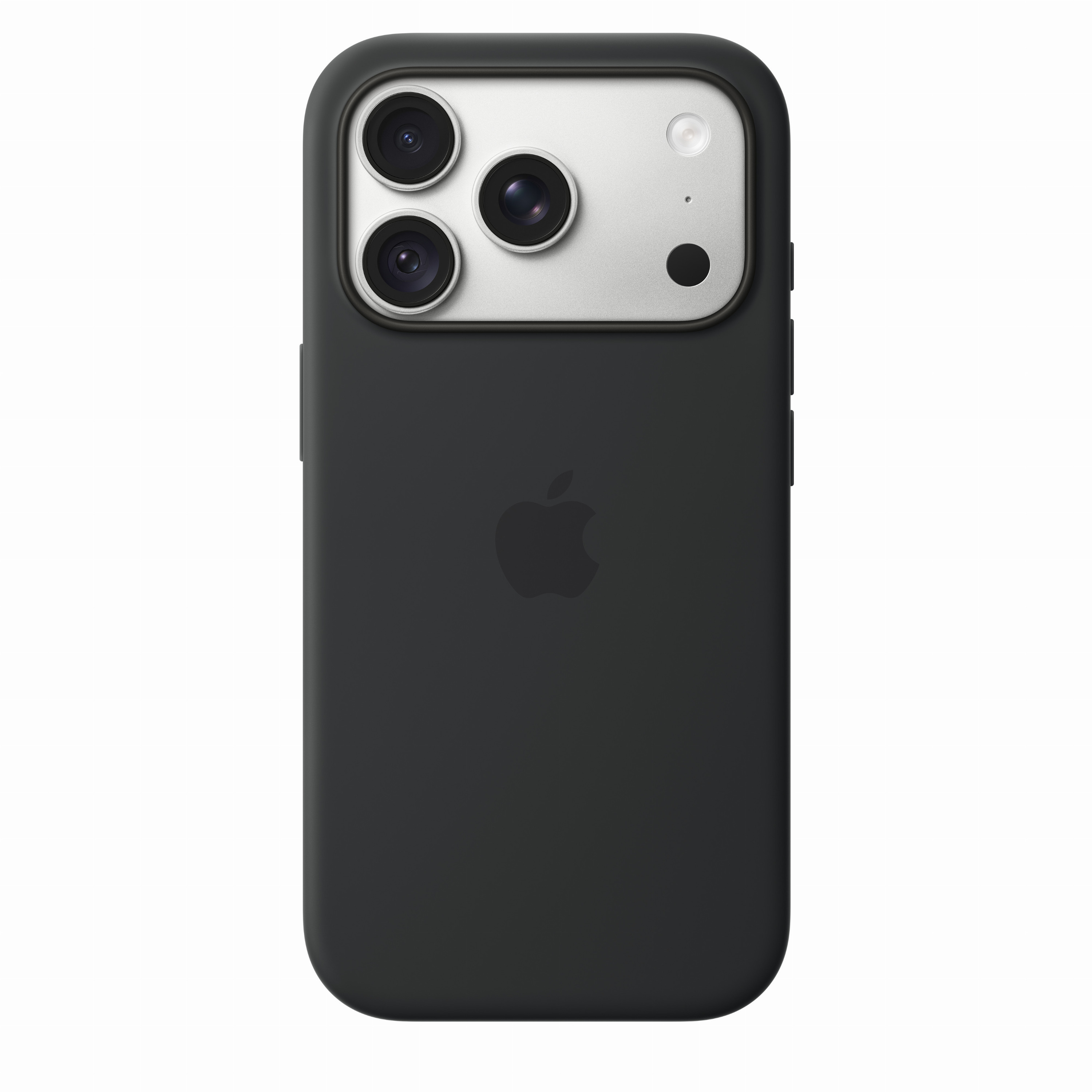Coque noire pour iPhone avec module photo argenté et logo Apple.