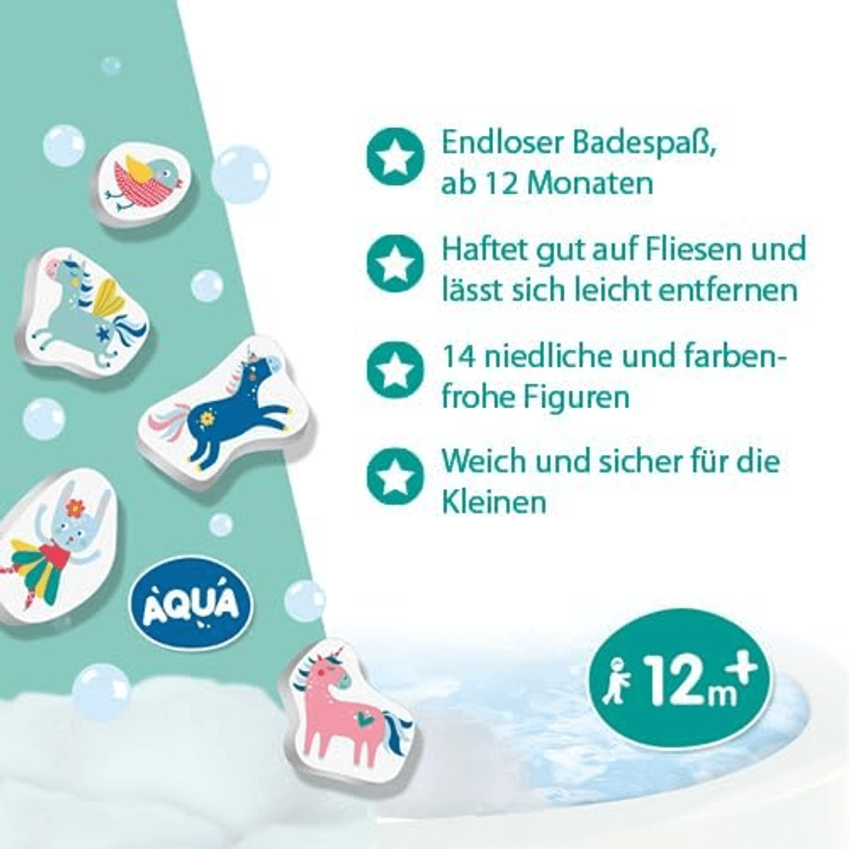 Pegatinas de baño suaves con figuras de animales para niños a partir de 12 meses.