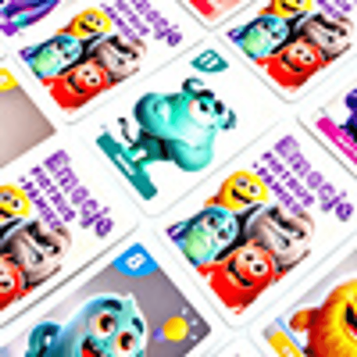 Cartas de juego coloridas con emociones de dibujos animados y personajes monstruosos.