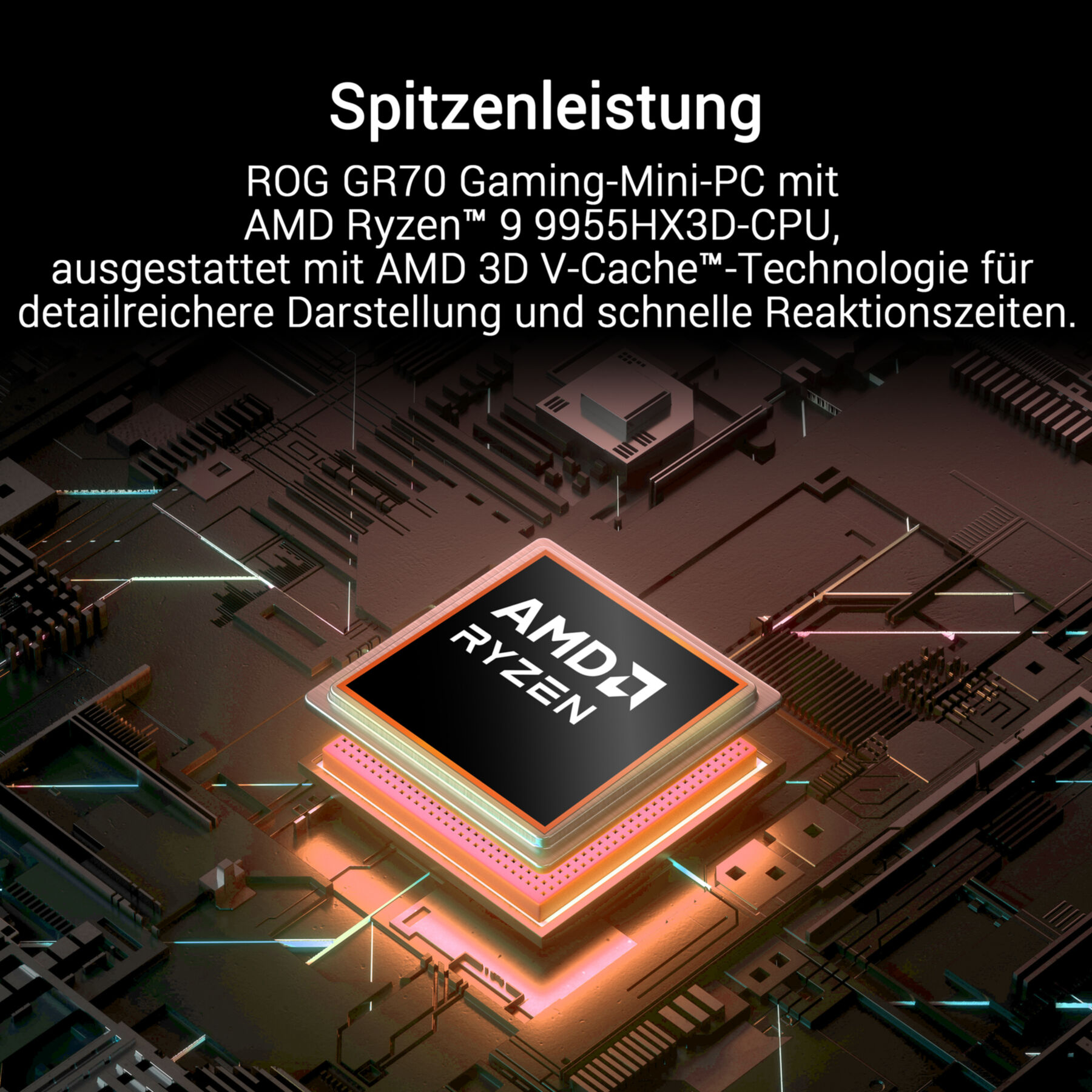 Processore AMD Ryzen su una scheda madre illuminata con testo.