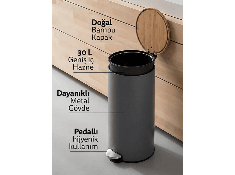 5FIVE Bambu Metal Pedallı 30 l Çöp Kovası
